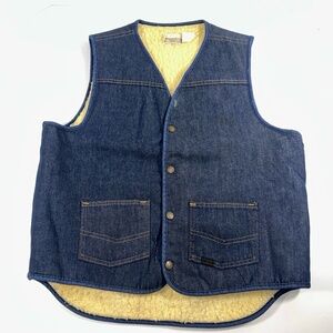 Sears Roebucks Western Wear Mens Denim Vest L-T Blue Cream Sherpa Lined Vintage